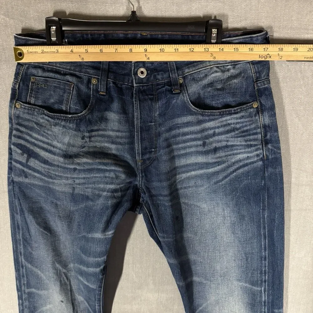 G-Star 3301 TAPERED RL Selvedge Medium Wash Dark Splatter Jeans Size W34 L36
